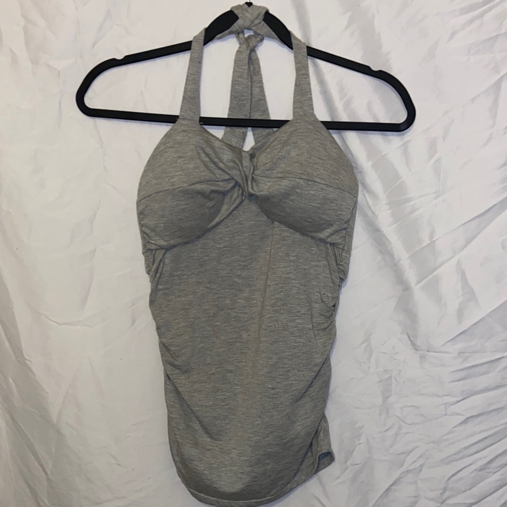 Halter Twist Tank Top W/ Padding- Grey